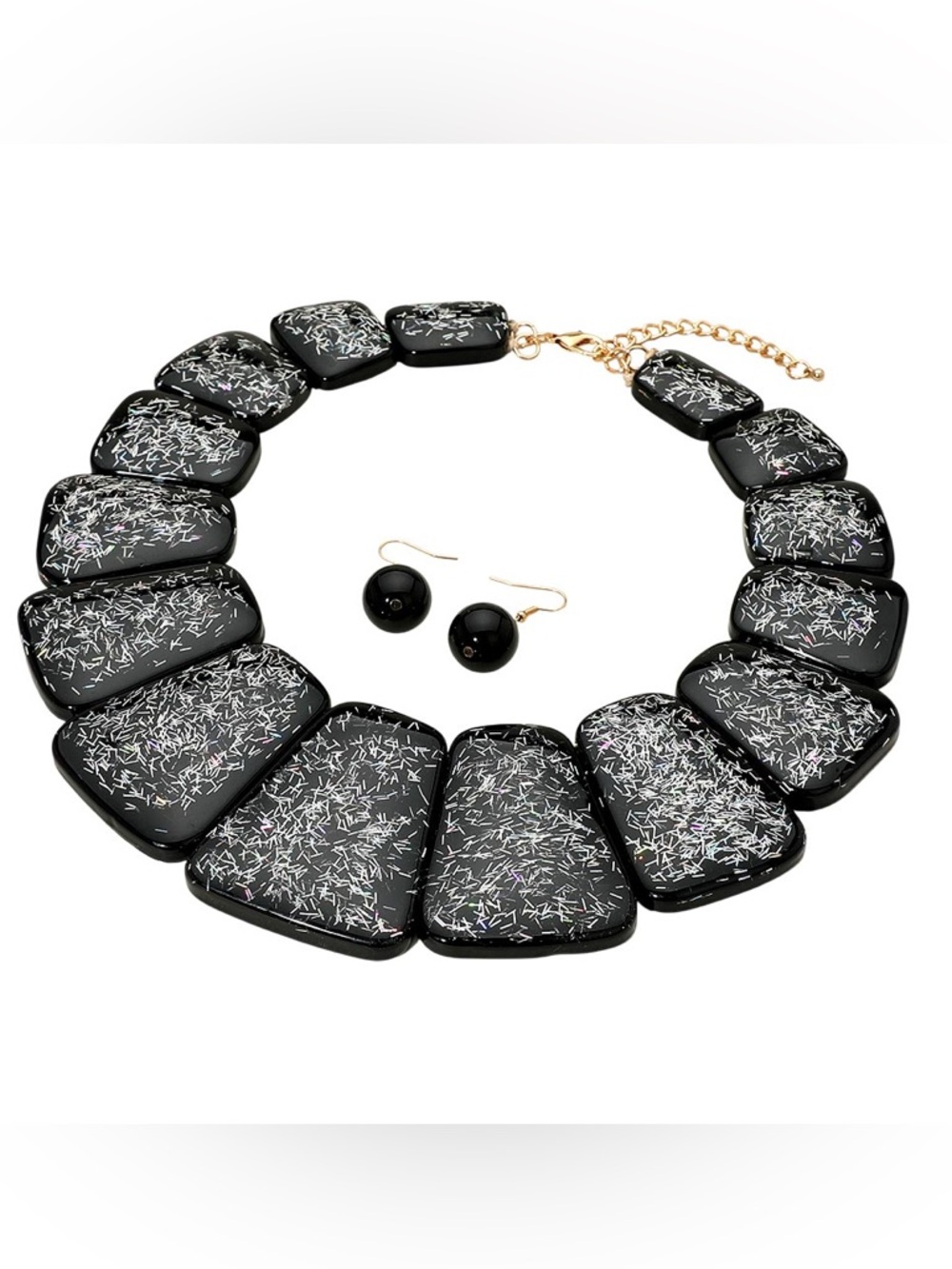 Black Resin Statement Necklace and Earring Set